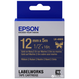 Картридж зі стрічкою Epson LabelWorks LK4HKK 12 мм / 5 м Gold/Navy (C53S654002) ТОП в Вінниці