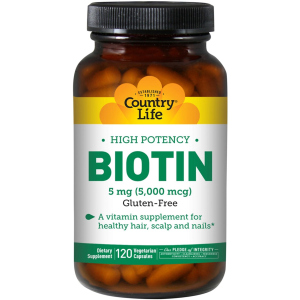 Вітаміни Country Life High Potency Biotin концентрований Біотин (В7) 5 мг 120 желатинових капсул (015794065067) краща модель в Вінниці