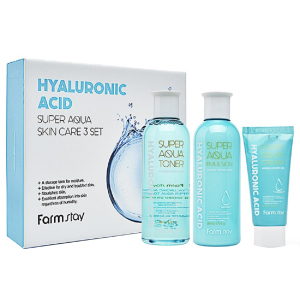 Набір засобів догляду за шкірою FarmStay Hyaluronic Acid Super Aqua Skin Care 3 Set з гіалуроновою кислотою (8809426959457) краща модель в Вінниці