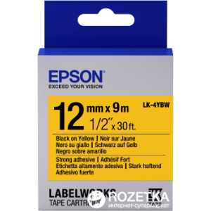 Картридж зі стрічкою Epson LabelWorks LK4YBW9 Strong Adhesive 12 мм 9 м Black/Yellow (C53S654014) краща модель в Вінниці