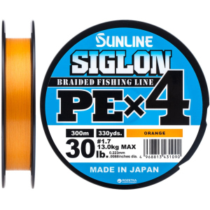 Шнур Sunline Siglon PE х4 300 м # 1.7/0.223 мм 13 кг Помаранчевий (16580956)