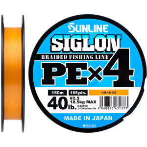 Шнур Sunline Siglon PE х4 150 м # 2.5/0.270 мм 18.5 кг Оранжевый (16580937)