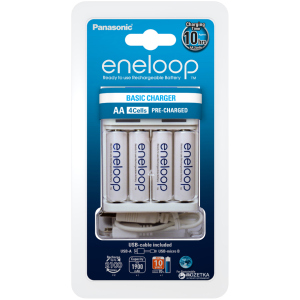 хорошая модель Зарядное устройство для аккумуляторов АА/ААА Panasonic Basic USB Charger + Eneloop 4 AA 1900 мАг (K-KJ61MCC40USB)