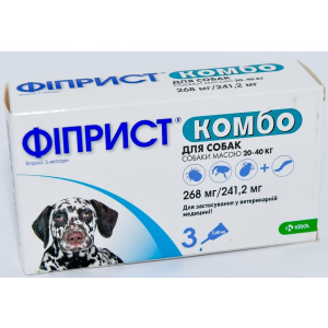 Краплі від бліх та кліщів KRKA Фіприст Комбо на холку 3 піпетки по 2.68 мл для собак масою тіла 20-40 кг (3838989645564) в Вінниці