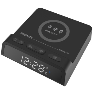 Настільний годинник-будильник Promate TimePad-Qi з бездротовою зарядкою 15 Вт Black (timepad-qi.black) в Вінниці