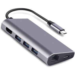 USB-хаб Dynamode USB3.1 Type-C to HDMI + 3хUSB3.0 + Gigabit LAN + USB Type-C Charging + SD/MicroSD до 4K HD 3840x2160 (Dock-USB-TypeC-HDMI-USB3.0-RJ45) ТОП в Виннице