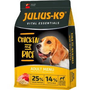 Сухой корм для взрослых собак высшего качества Julius-K9 CHIKEN and RICE Adult Menu С птицей и рисом 3 кг (5998274312712) рейтинг