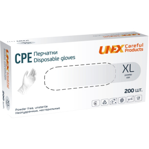 Рукавички одноразові нестерильні, неопудрені CPE Unex Medical Products розмір XL 200 шт. - 100 пар Білі (77-40-2) ТОП в Вінниці
