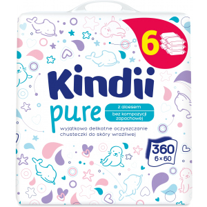 Влажные салфетки для младенцев и детей Kindii Pure 6х60 шт (5900095023654) лучшая модель в Виннице