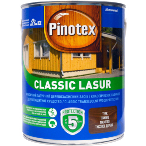 Лазур Pinotex Classic Lasur - матове алкідне просочення для дерева, блакитне, з декоративним ефектом, безбарвне, BC, 3 л (5308843) в Вінниці