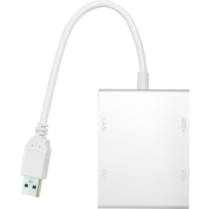 Переходник PowerPlant USB 3.0 - HDMI, DVI, VGA, RJ45 Gigabit Ethernet Белый (CA912087) ТОП в Виннице