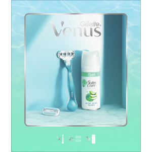 Подарочный набор Venus Smooth Бритвенная ручка + 2 сменные кассеты + Гель для бритья Satin Care для чувствительной кожи 75 мл (7702018597079)