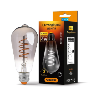 LED лампа VIDEX Filament ST64FGD 4W E27 2100K диммерная графит лучшая модель в Виннице