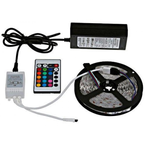 Світлодіодна стрічка RGB 5050 300 LED Plus 5м з пультом та блоком живлення (D-2019090362)