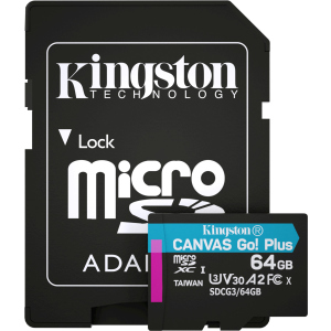 Kingston MicroSDXC 64GB Canvas Go! Plus Class 10 UHS-I U3 V30 A2 + SD-адаптер (SDCG3/64GB) ТОП в Вінниці