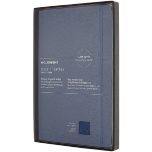 Нотатник Moleskine Leather 13 х 21 см 240 сторінок у лінійку Синя м'яка обкладинка + прозорий бокс (8053853606006) ТОП в Вінниці