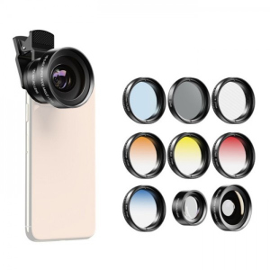 купити Ширококутний макрооб'єктив із фільтрами для телефону 9в1 Apexel APL-0.45X37UV-7G