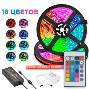 купити Світлодіодна LED стрічка RGB 5050 (300LED) з блоком живлення та пультом комплект 5 метрів водостійка герлянда