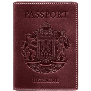 Обкладинка для паспорта шкіряна з українським гербом BN-OP-UA-vin Бордова краща модель в Вінниці