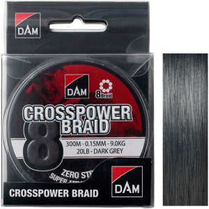 Шнур DAM Crosspower 8-Braid 300 м 0.15 мм 9.0 кг Темно-сірий (65849)