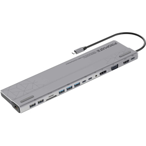 Док станция 15-в-1 Promate BaseLink-Pro USB-C PD/HDMI/VGA/DisplayPort/3xUSB 3.1/2xUSB-C 3.1/2xUSB 2.0/RJ45/SD/MicroSD/AUX 3.5 мм Grey (baselink-pro.black) в Виннице