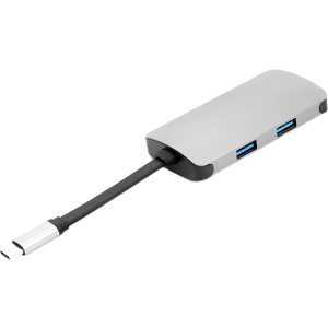 USB-хаб PowerPlant Type-C - HDMI 4K, USB 3.0, USB Type-C, RJ45 Grey (CA911691) в Вінниці