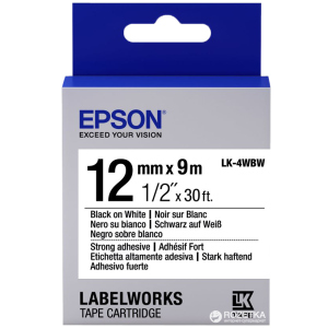 Картридж с лентой Epson LabelWorks LK4WBW 12 мм 9 м Strong Adhesive Black/White (C53S654016)