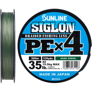 Шнур Sunline Siglon PE х4 300 м # 2.0/0.242 мм 15.5 кг Темно-зеленый (16580950) надежный