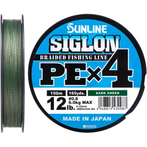 Шнур Sunline Siglon PE х4 150 м # 0.8/0.153 мм 6 кг Темно-зелений (16580918) в Вінниці