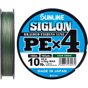 Шнур Sunline Siglon PE х4 150 м # 0.6/0.132 мм 4.5 кг Темно-зелений (16580917)