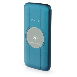 Батарея універсальна Vinga 10000 mAh Wireless QC3.0 PD soft touch blue ТОП в Вінниці