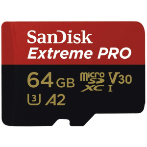 SanDisk microSDXC Extreme Pro V30 64GB C10 UHS-I U3 + SD адаптер (SDSQXCY-064G-GN6MA)