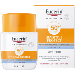 Сонцезахисний флюїд для обличчя Eucerin для чутливої ​​шкіри SPF 50 50 мл (4005800147005) краща модель в Вінниці