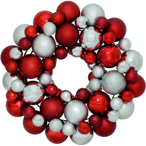 Венок декоративный Jumi с елочных пластиковых шариков 34 см Красно-серебристый (5900410379183) ТОП в Виннице
