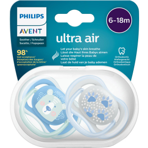 Пустушка ортодонтична Philips AVENT Ultra Air з декором для хлопчиків 6-18 міс 2 шт (SCF085/03) ТОП в Вінниці