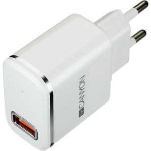 Сетевое зарядное устройство Canyon USB + встроенный кабель Lightning 2.1А White (CNE-CHA043WS) надежный