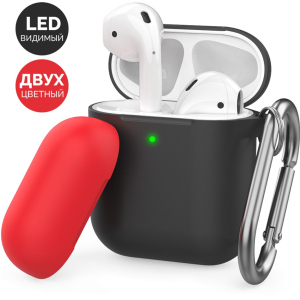 Двоколірний Силіконовий чохол AhaStyle з карабіном для Apple AirPods Black red (AHA-01460-BBR) в Вінниці