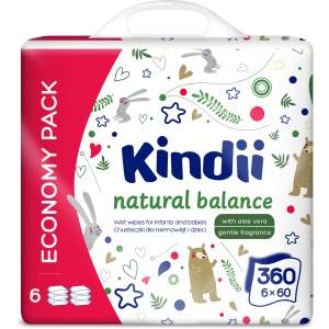 Влажные салфетки для младенцев и детей Kindii Natural Balance 6х60 шт (5900095029137) ТОП в Виннице