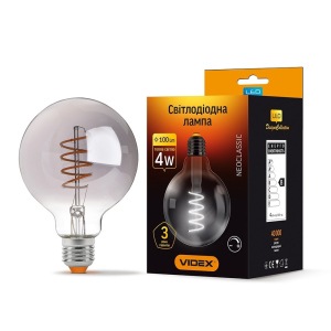 LED лампа VIDEX Filament G95FGD 4W E27 2100K Дімерна графіт краща модель в Вінниці