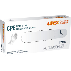 Перчатки одноразовые нестерильные, неопудреннные CPE Unex Medical Products размер L 200 шт. — 100 пар Белые (4870238550808) ТОП в Виннице