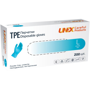 Перчатки TPE Unex Medical Products неопудренные нестерильные размер L 200 шт. — 100 пар Голубые (77-47-1) в Виннице