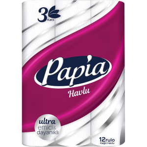 Бумажные полотенца Papia 3 слоя 12 рулонов (8690536011001) в Виннице