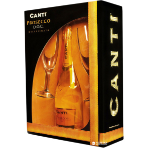 Вино ігристе Canti Prosecco Millesimato біле екстра-сухе 0.75 л 11% + 2 келихи в подарунковій упаковці (8005415050703) в Вінниці