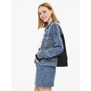 Джинсова куртка Bershka XAZ238714DCAQ XS Синя з чорним (DD8000004775050) ТОП в Вінниці