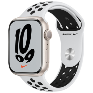 Смарт-годинник Apple Watch Series 7 Nike GPS 45mm Starlight Aluminium Case with Pure Platinum/Black Nike Sport Band (MKNA3UL/A) краща модель в Вінниці