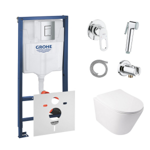 Комплект инсталляция Grohe Rapid SL 38772001 + унитаз с сиденьем Qtap Swan QT16335178W + набор для гигиенического душа со смесителем Grohe BauLoop 111042 ТОП в Виннице