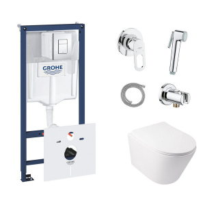 Комплект инсталляция Grohe Rapid SL 38827000 + унитаз с сиденьем Qtap Swan QT16335178W + набор для гигиенического душа со смесителем Grohe BauLoop 111042