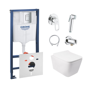 Комплект инсталляция Grohe Rapid SL 38772001 + унитаз с сиденьем Qtap Crow QT05335170W + набор для гигиенического душа со смесителем Grohe BauLoop 111042 лучшая модель в Виннице