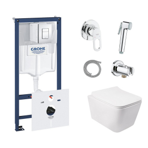 Комплект инсталляция Grohe Rapid SL 38827000 + унитаз с сиденьем Qtap Crow QT05335170W + набор для гигиенического душа со смесителем Grohe BauLoop 111042 в Виннице