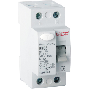 Диференціальне реле ONESTO 1п+N 40А RCD 30mA тип AC (KRC3) (6990150200310) краща модель в Вінниці